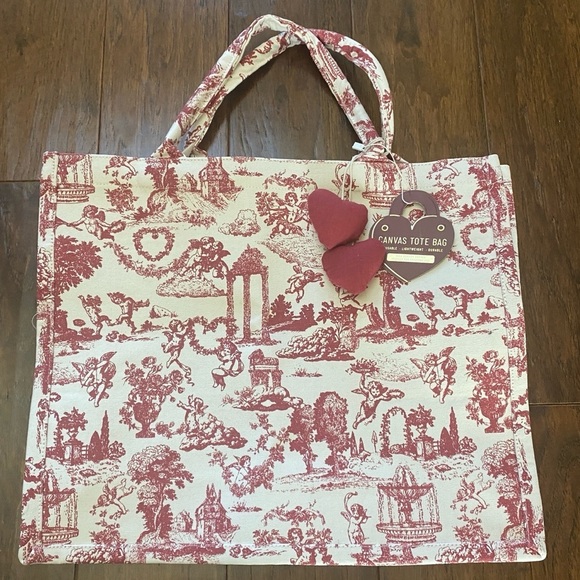 NWT Red / Cream Cupid Heart Canvas Tote - Picture 1 of 8